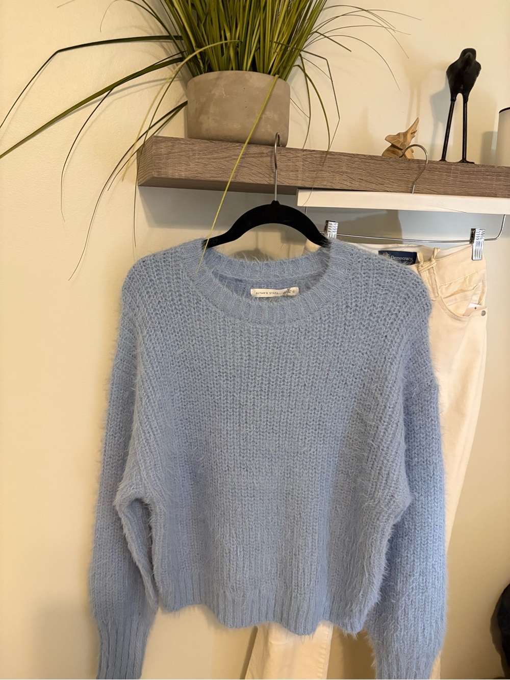 Altar'd State Light Blue Fuzzy Crewneck Sweater